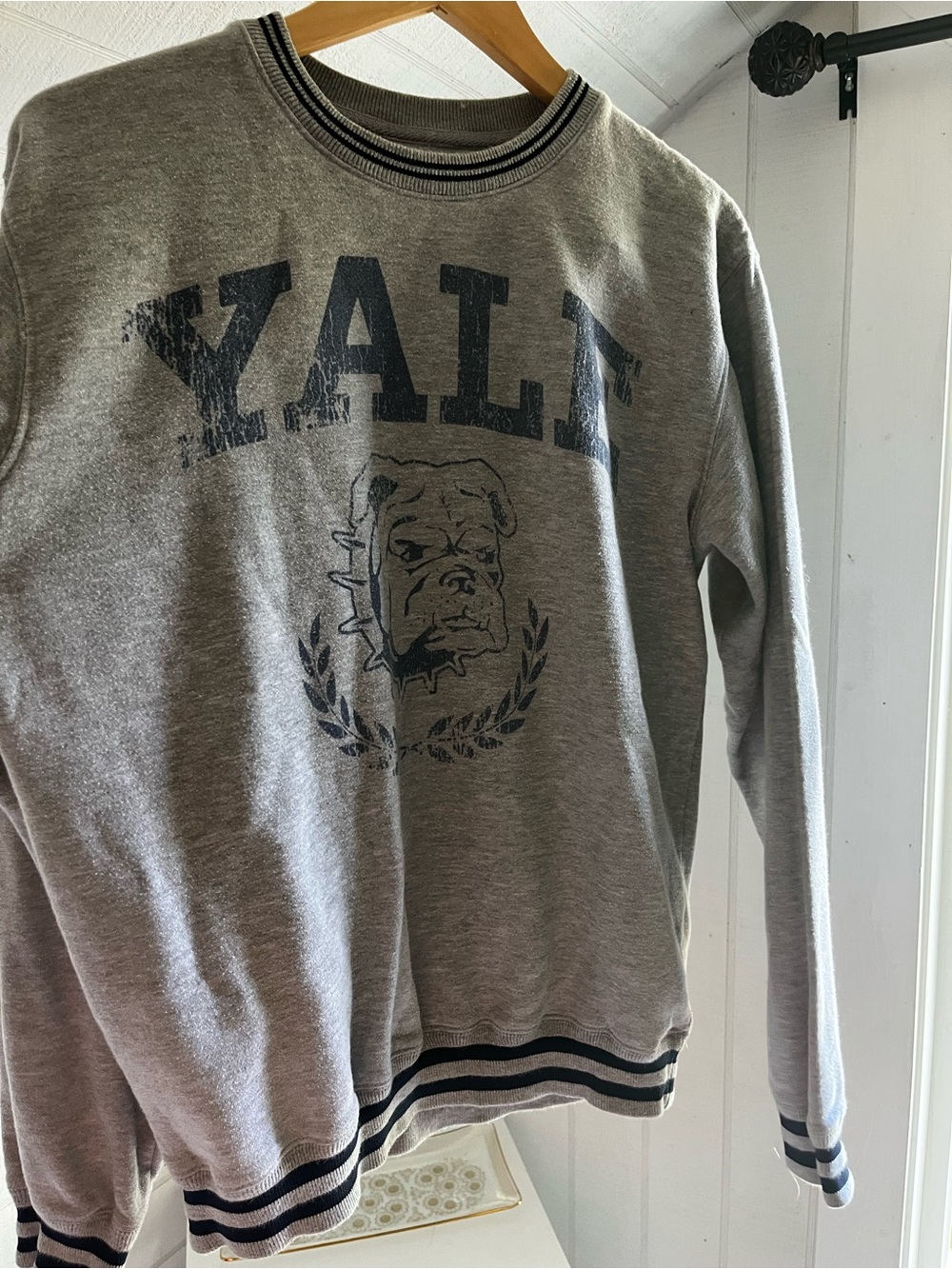 Grey YALE Crewneck Sweatshirt with Bulldog Graphic